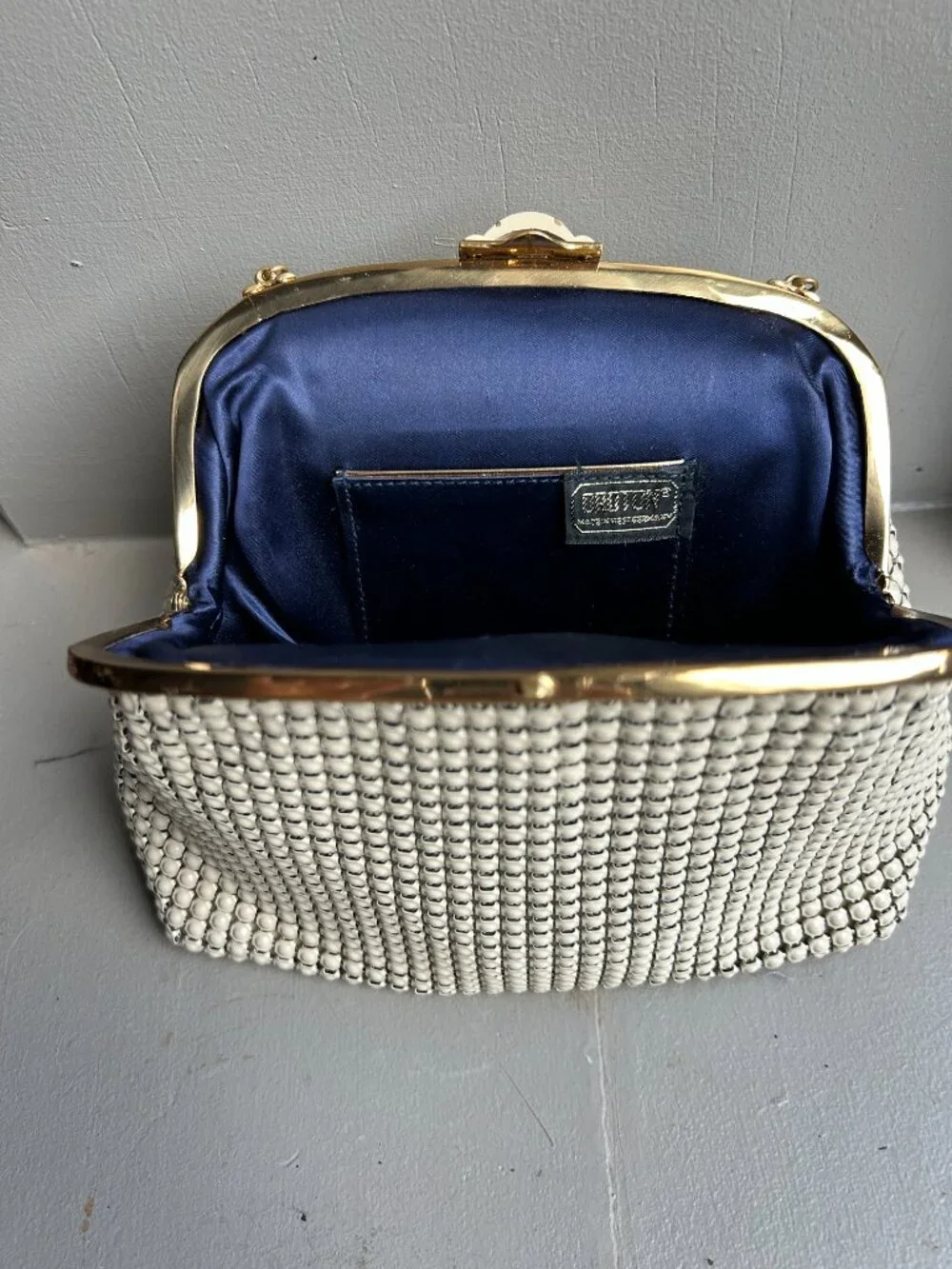 Vintage White Metal Mesh Enamel Bag Purse Made In West Germany